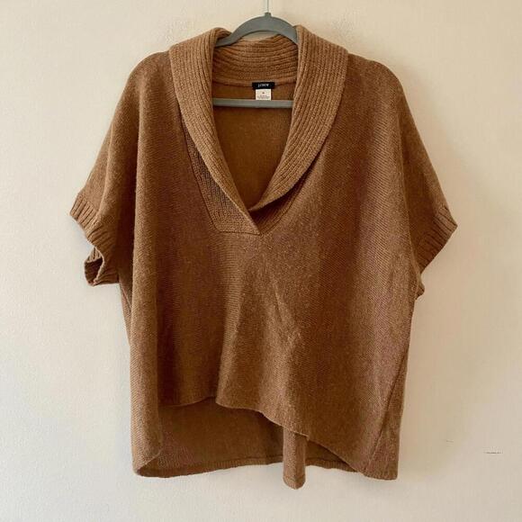 J. CREW brown alpaca merino wool short sleeve v neck tunic sweater - Picture 1 of 4
